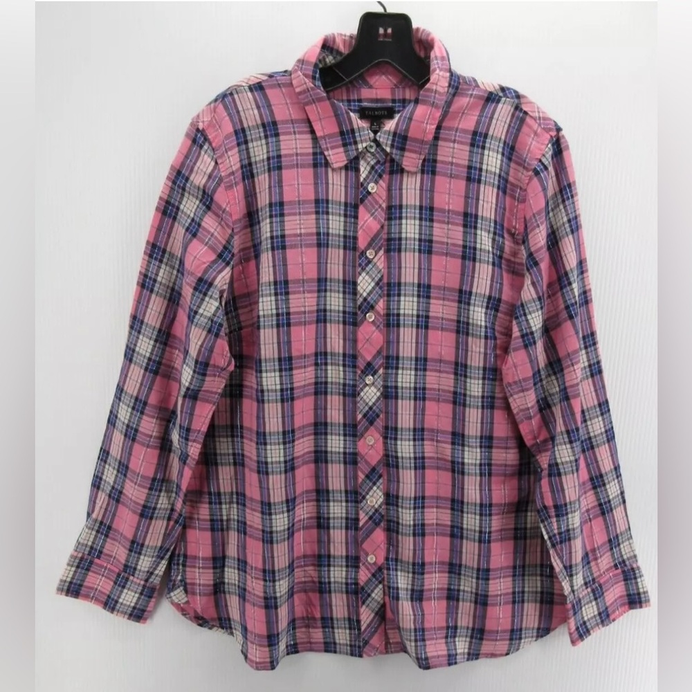 Talbots Pink and Blue Plaid Button-Up Shirt, Size XS